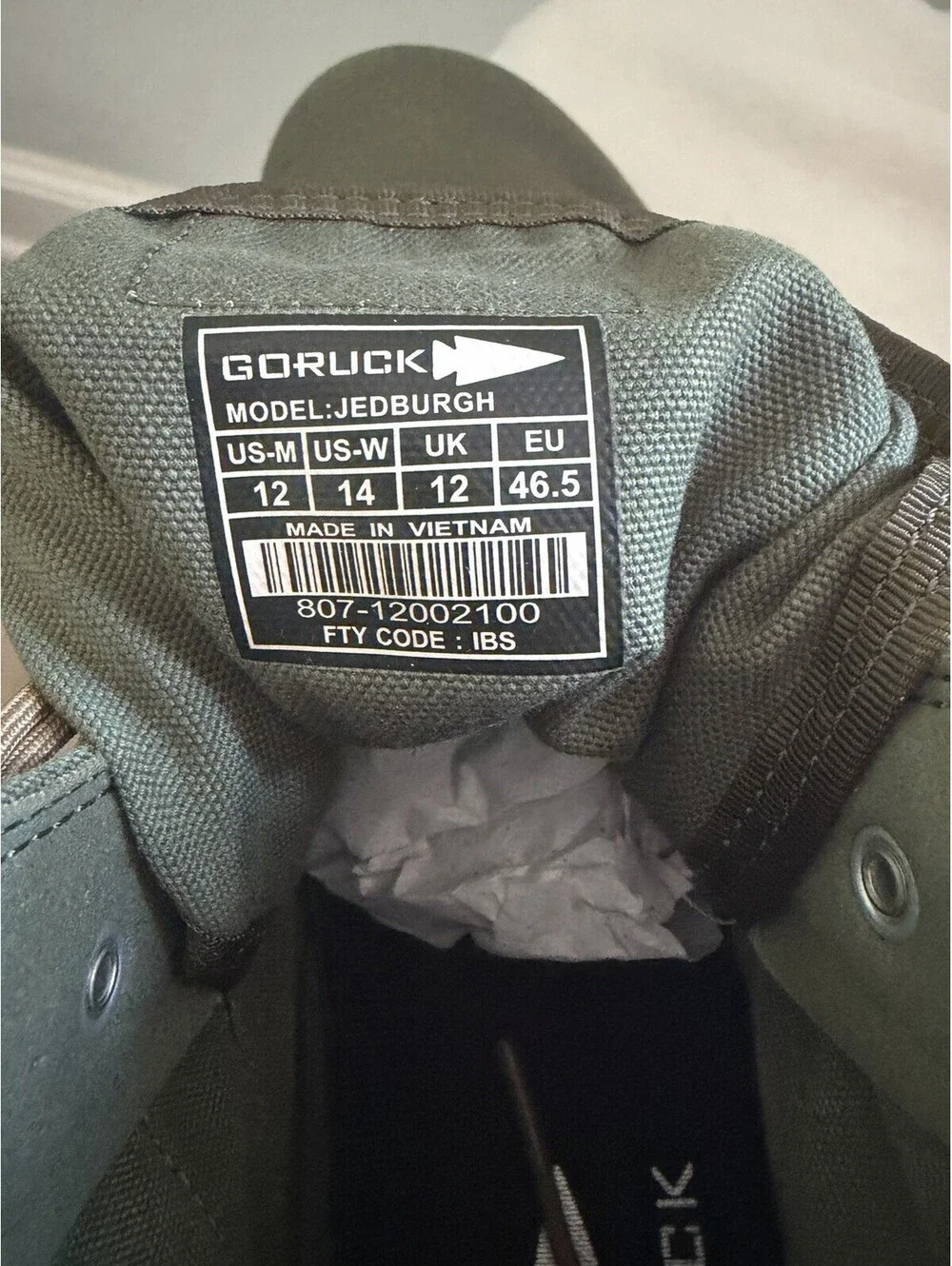 GORUCK Jedburgh Rucking Boots NWOT Olive Canvas Men’s 12 / Women’s 14